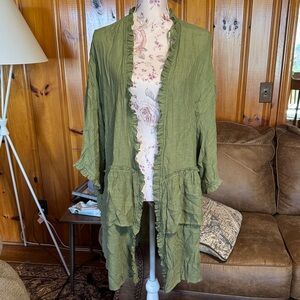 Easel Olive Ruffled Cardigan